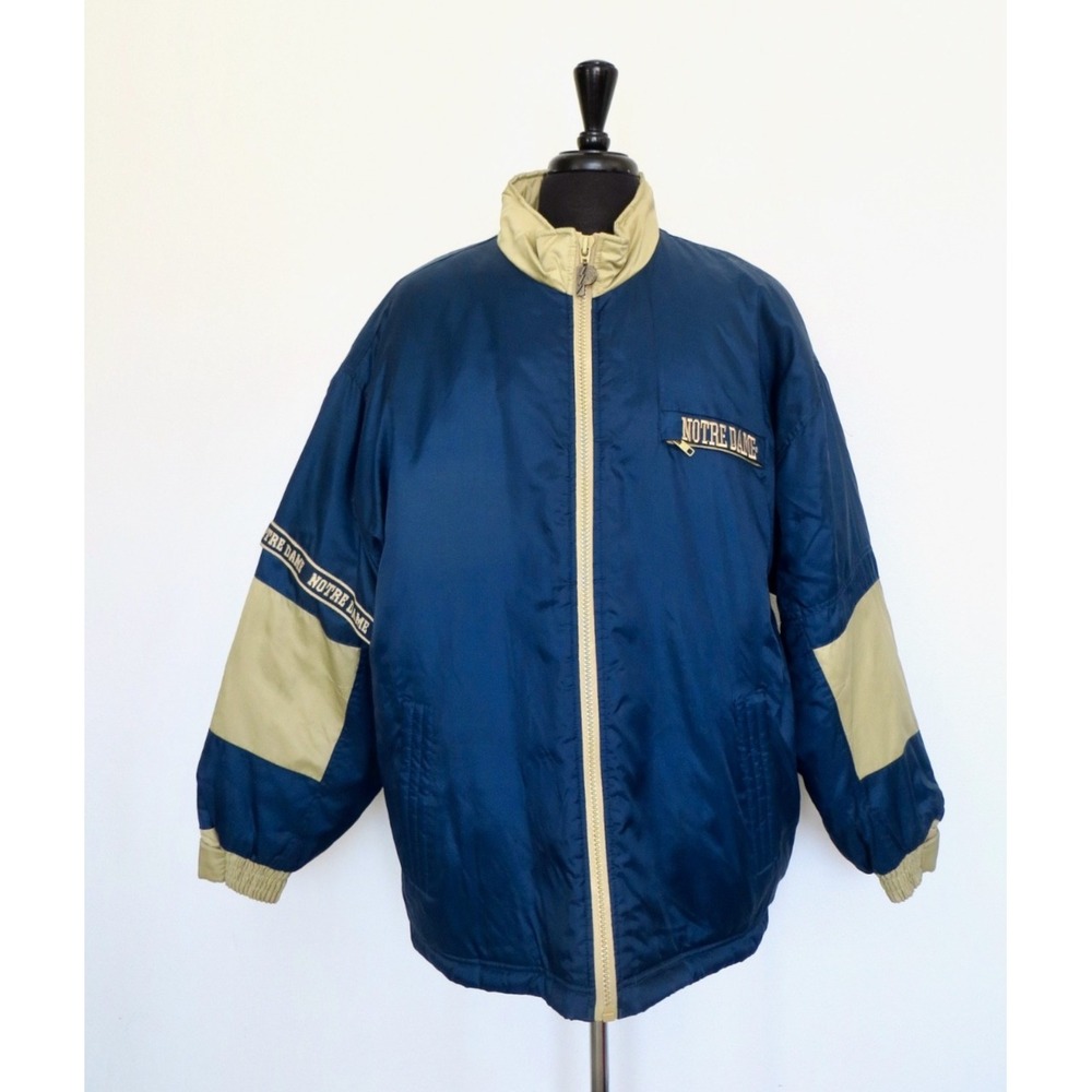 Vintage Notre Dame Pro Player Puffer Jacket Coat Fighting Irish 90s Blue SZ L